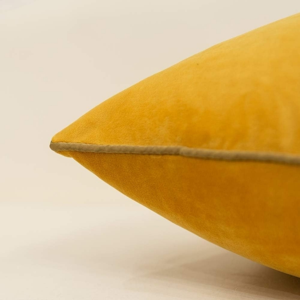 22 x 22" Yellow White Gold Faux Leather Striped Patchwork Velvet Luxury Pillow - Picture 4 of 5